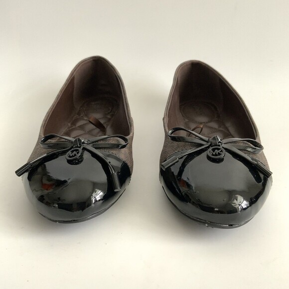 Michael Michael Kors Flats Size 10M Brown Monogrammed Cap-toe Bow Front Ballet - Picture 4 of 11